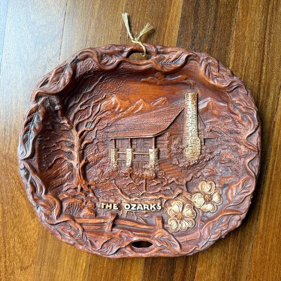 Vintage The Ozarks Region Souvenir Faux Wood Tray / Plate / Bowl by Lugene's - Picture 1 of 6